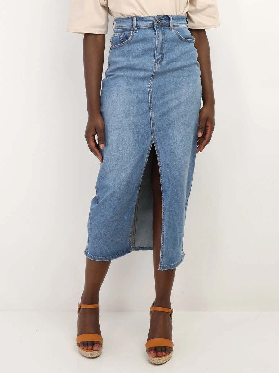Jupe En Denim Mi-longue Et Fendue 1 Jupe En Denim Mi-longue Et Fendue