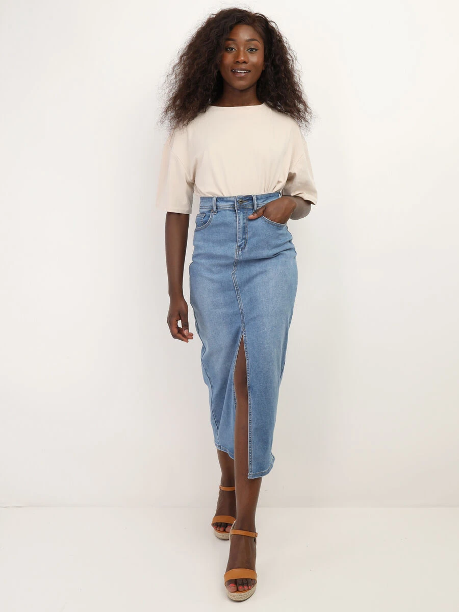 Jupe En Denim Mi-longue Et Fendue 3 Jupe En Denim Mi-longue Et Fendue – Image 3