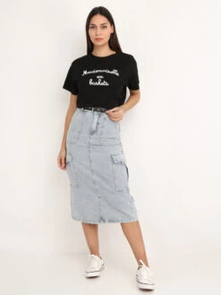 Jupe Cargo En Jeans Avec Ceinture -Look De Femme Soldes Boutique O01 MC7253 LTBLU 3