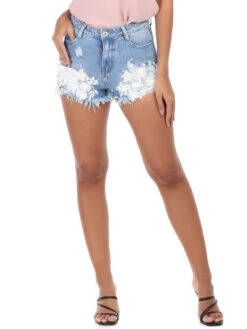 Short En Jeans à Broderie Et Perles
