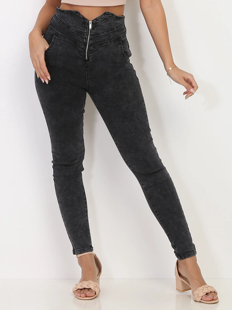 Jeans Skinny Taille Haute à Zip 1 Jeans Skinny Taille Haute à Zip