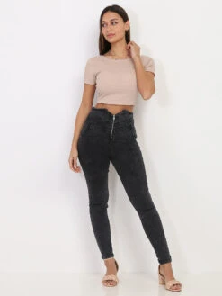 Jeans Skinny Taille Haute à Zip 5 Jeans Skinny Taille Haute à Zip -Look De Femme Soldes Boutique O03 B992 DKGRY 3