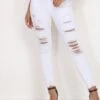 Jeans Skinny Blanc à Trous Blanc