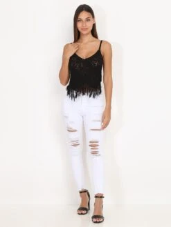 Jeans Skinny Blanc à Trous Blanc -Look De Femme Soldes Boutique O04 B812 1 WHT 4