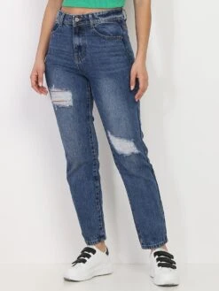 Jeans Droit Délavé Et Déchiré