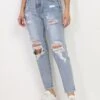 Jeans Mom Délavé Et Destroy