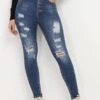 Jeans Skinny Destroy à Taille Haute