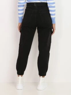 Jeans Slouchy Ceinturé à Boutons -Look De Femme Soldes Boutique O10 KW195 BLK 2