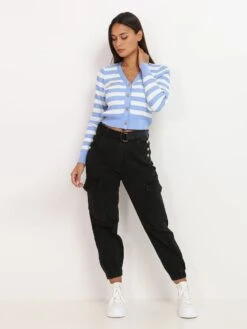Jeans Slouchy Ceinturé à Boutons -Look De Femme Soldes Boutique O10 KW195 BLK 3