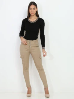 Jeans Cargo à Taille Haute -Look De Femme Soldes Boutique O11 C9159 3 CML 3