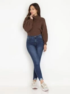Jeans Skinny à Chevilles Effilochées -Look De Femme Soldes Boutique O13 Q1703 BLU 4