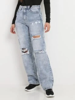 Jeans Boyfriend Destroy à Taille Haute