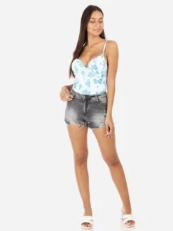 Short En Jeans Destroy à Clous -Look De Femme Soldes Boutique O15 MK31 DKGRY 3