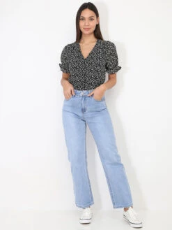 Jeans Mom évasé Et Délavé -Look De Femme Soldes Boutique O16 JD409C 1 BLU 4