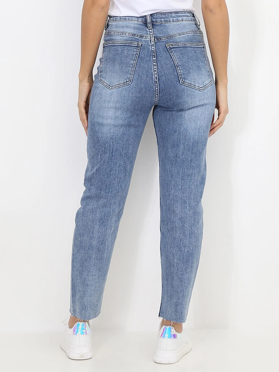 Jeans Droit Délavé à Bords Effilochés 2 Jeans Droit Délavé à Bords Effilochés – Image 2