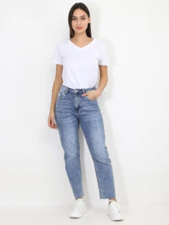 Jeans Droit Délavé à Bords Effilochés 7 Jeans Droit Délavé à Bords Effilochés -Look De Femme Soldes Boutique O19 D1563 LTBLU 3