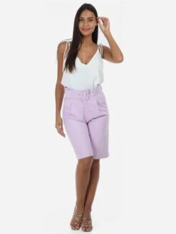 Bermuda à Pinces Avec Ceinture à Boucle 6 Bermuda à Pinces Avec Ceinture à Boucle -Look De Femme Soldes Boutique O30 12590 LTPRP 3