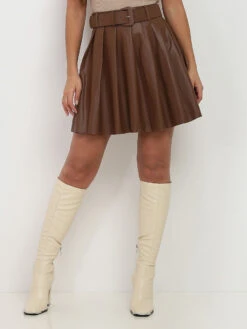 Jupe Plissée En Simili Ceinturée