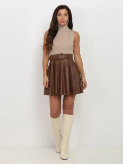 Jupe Plissée En Simili Ceinturée 5 Jupe Plissée En Simili Ceinturée -Look De Femme Soldes Boutique O34 MC9050 BRW 3