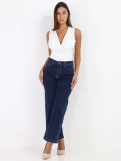 Jeans "wide Leg" à Taille Haute -Look De Femme Soldes Boutique P01 CZP2245 DKBLU 3