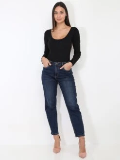 Jeans Mom Fuselé Et Délavé -Look De Femme Soldes Boutique P04 D1463 DKBLU 3