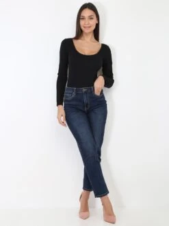 Jeans Mom Fuselé Et Délavé -Look De Femme Soldes Boutique P04 D1463 DKBLU 4