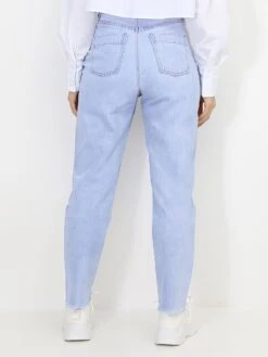 Jeans Droit à Bords Effilochés -Look De Femme Soldes Boutique P05 D1565 LTBLU 3