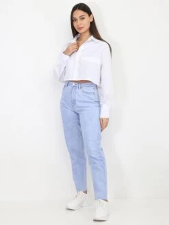 Jeans Droit à Bords Effilochés -Look De Femme Soldes Boutique P05 D1565 LTBLU 4