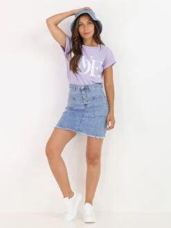 Jupe En Jeans Effilochée Et à Boutons -Look De Femme Soldes Boutique P06 B965 BLU 3