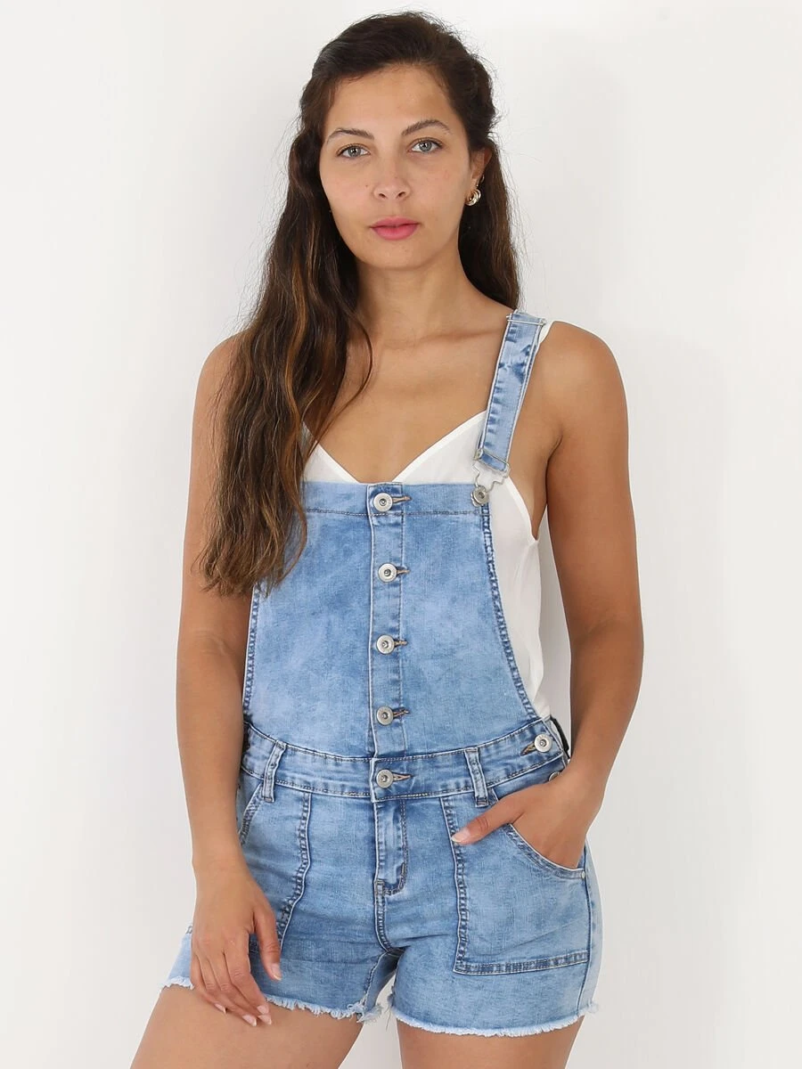 Salopette Short Effilochée En Jean 1 Salopette Short Effilochée En Jean