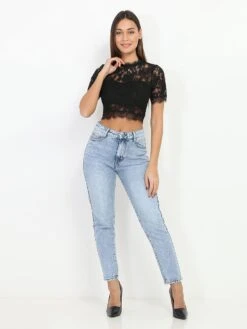 Jeans Taille Haute à Coupe Droite 6 Jeans Taille Haute à Coupe Droite -Look De Femme Soldes Boutique P07 A229 BLU 3