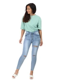 Jeans Skinny à Taille Effilochée -Look De Femme Soldes Boutique P07 DZ325 BLU 3