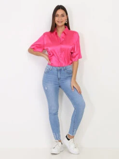 Jeans Skinny Délavé Et Effiloché -Look De Femme Soldes Boutique P11 B1318 BLU 3