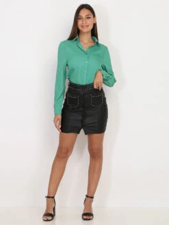 Jupe Enduit à Boutons Et Clous 5 Jupe Enduit à Boutons Et Clous -Look De Femme Soldes Boutique P11 F9010 BLK 3