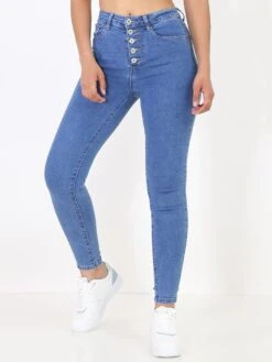 Jeans Skinny Brut à Boutons