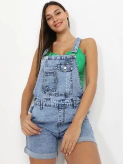 Salopette Short Retroussé Bleu Clair Bleu