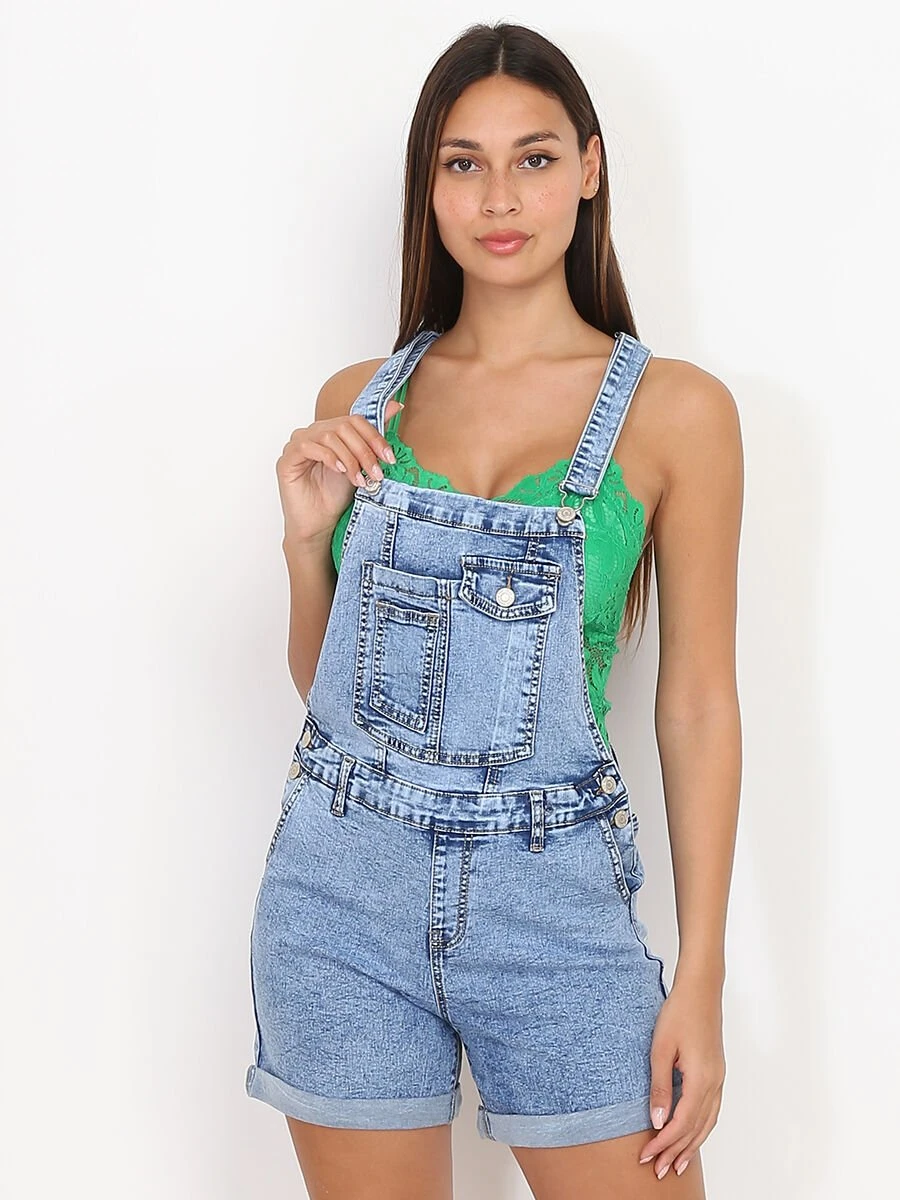 Salopette Short Retroussé Bleu Clair Bleu 2 Salopette Short Retroussé Bleu Clair Bleu – Image 2