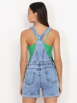 Salopette Short Retroussé Bleu Clair Bleu 6 Salopette Short Retroussé Bleu Clair Bleu -Look De Femme Soldes Boutique P12 S511 5 BLU 3