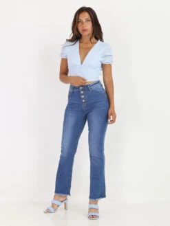 Jeans évasé Et Effiloché Aux Chevilles -Look De Femme Soldes Boutique P14 31657 BLU 3