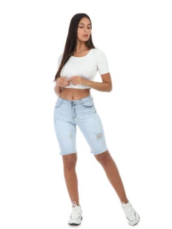 Short En Jean Long Destroy -Look De Femme Soldes Boutique P15 652 LTBLU 3