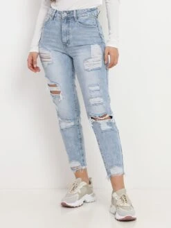 Jeans Déchiré à Taille Haute