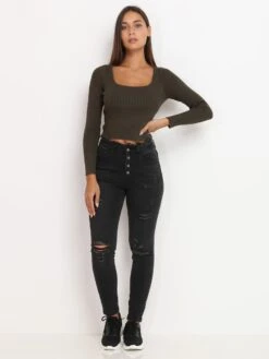 Jeans Skinny à Trous -Look De Femme Soldes Boutique P17 B1116 DKGRY 3