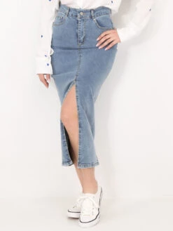 Jupe En Jean Mi-longue Et Fendue