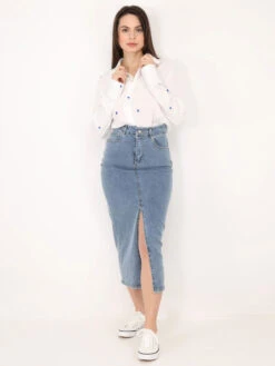 Jupe En Jean Mi-longue Et Fendue -Look De Femme Soldes Boutique P17 MC6290 BLU 3