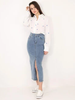 Jupe En Jean Mi-longue Et Fendue -Look De Femme Soldes Boutique P17 MC6290 BLU 4