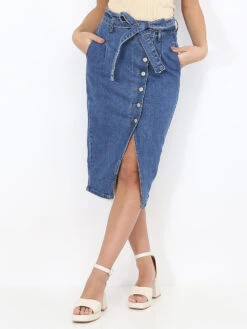 Jupe En Jeans Fendue à Boutons