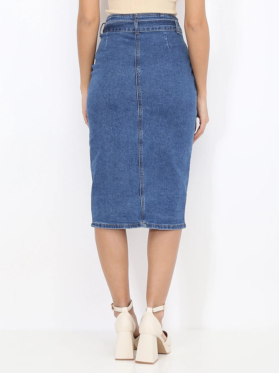 Jupe En Jeans Fendue à Boutons 2 Jupe En Jeans Fendue à Boutons – Image 2