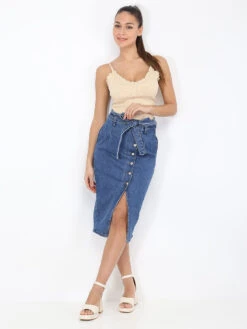 Jupe En Jeans Fendue à Boutons 5 Jupe En Jeans Fendue à Boutons -Look De Femme Soldes Boutique P19 D1053 BLU 3