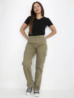 Jeans Cargo Large En Coton 7 Jeans Cargo Large En Coton -Look De Femme Soldes Boutique P23 3867 KHK 4