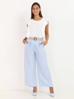 Top Boutonné à Volants -Look De Femme Soldes Boutique P29 18783 WHT 3